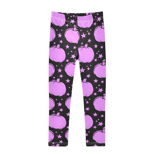 Purple Pumpkin Silhouette Print Girls Leggings Soft Stretch Workout Yoga Dance Pants for Kids Casual Tights