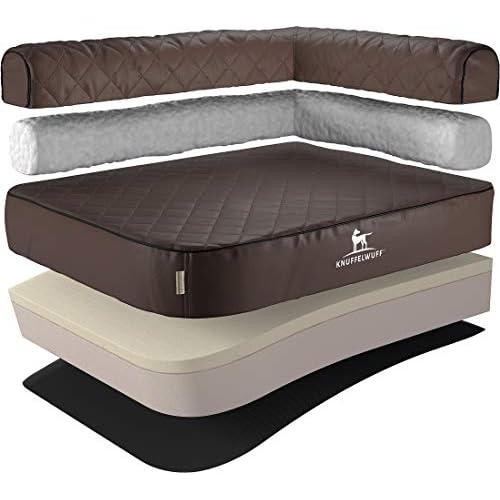 Knuffelwuff orthopädisches Eck Hundebett Winslow aus Kunstleder Hundekorb Hundesofa Hundekissen Hundekörbchen orthopädisch waschbar XL 100 x 70cm Braun Lehne Rechts