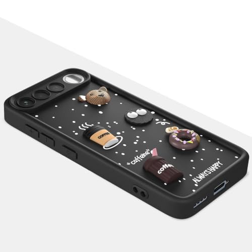 Image of Bintage Back Cover Compatible for Realme RMX5171 / Realme 16 | Cute Fun Ball | 3D Taddy Smiley Coffee | Milk Case | Full Body Protection - Black