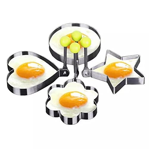 Paczo Stainless Steel Fried Egg Mold Ring Pancake Rings Set, Silver (Set of 4 Pcs)