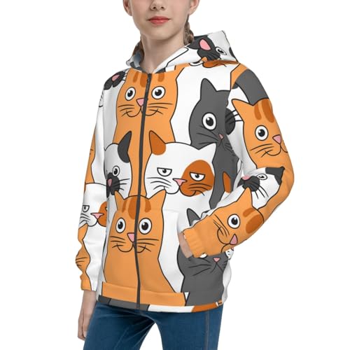 Funny Cats Kids Pullover Hoodies Boys Zip Up Sweatshirts Girls Athletic Clothes with Pocket