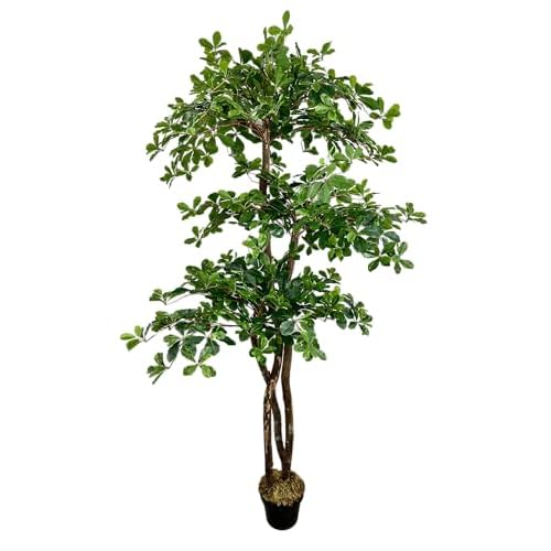 Cypress & Alabaster Handmade 6.5ft 3-Tier Italian Black Olive Leaf Artificial Tree with Ethically Sourced Real Wood Trunks, Hypoallergenic, 6.5-Foot, Green