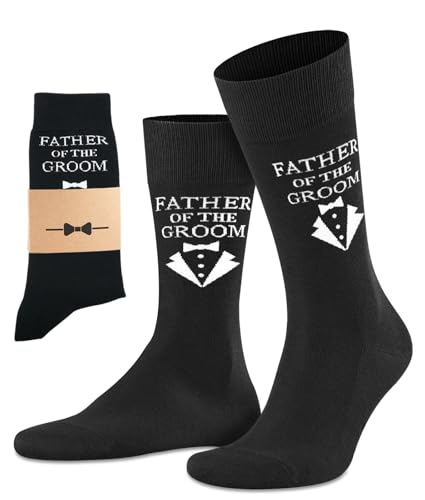 BUENWAZ Dress Socks for Father of the Groom 1 Pair Wedding Day Gift Fun Socks for Wedding Size Men 8-12 (Black)