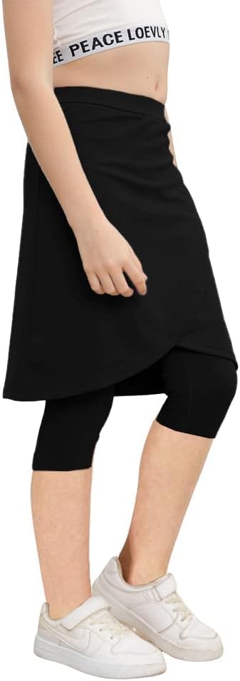 Image of Haloumoning Girls Elastic Waist Knee Length Skirts with Leggings