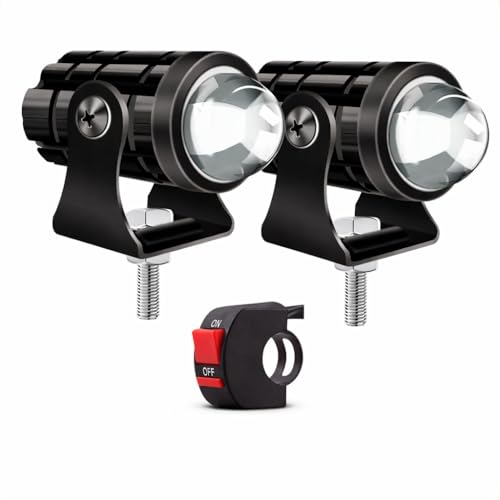 Image of Jumbuck Universal Bike LED Light - High Power Motorcycle Fog Lamps Mini Driving Lights with White /Yellow Dual Color Projector Lens & Switch (Set of 2Pcs)