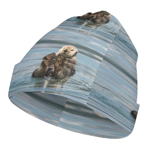 Cute Otters in The Sea Kids Beanie Hat for for Girls Boys Children Cap Winter Knitted Chemo Cancer Headwear Accessories Gifts Decoration Black