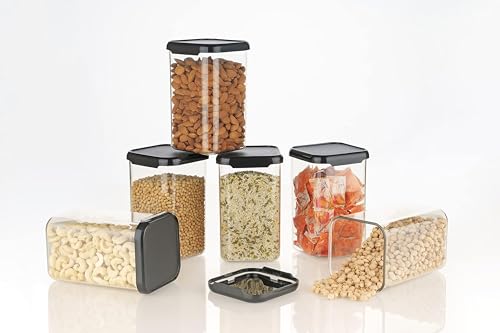 MATIC HOUSEWARE Air Tight Containers Storage Set For Kitchen, Storage Box and Organiser, Kitchen Accessories Items for Home, Pantry Organization, BPA-Free,(Pack Of 6, Black, 1200 ml, Plastic)