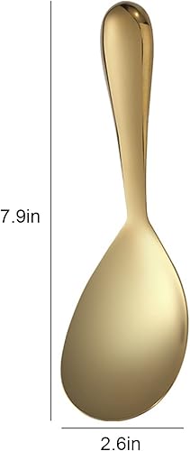 Miniatura 2 de Cuchara de arroz de acero inoxidable dorado de 8 pulgadas, cuchara de arroz espesa para cocina en casa, pulido con espejo, fácil de limpiar (1