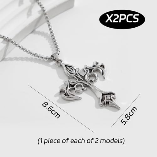 Image of NUDFSY 2 Pcs Gothic Jewellery, Cross Pendant For Men, Flame Punk Cross Necklace Set For Men And Women, Chain For Men, Pendant, Mens Accessories Stylish, Gothic Punk Statement Jewelry