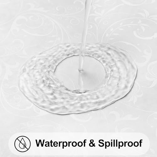 Image of Smiry Rectangle Table Cloth, Waterproof Heavy Duty Vinyl Tablecloths, Wipeable Washable Table Cover for Kitchen and Dining Room (Pearl White, 60 inch X 102 inch)