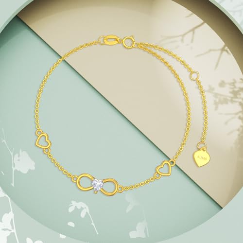 DOVRAN 14K Gold Infinity Bracelet for Women Real Yellow Gold Heart Love Jewelry Mother's Day Gifts for Wife Mother Mom2