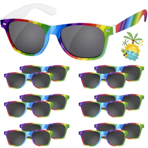 AILEHO Black Sunglasses Party Favors - 12 Pack Sunglasses Bulk for Wedding Graduation Birthday Pool Beach Party Supplies (Rainbow)