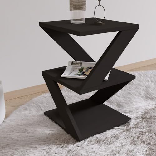 Table latérale pour petits espaces rangement mural noir et chêne - 5