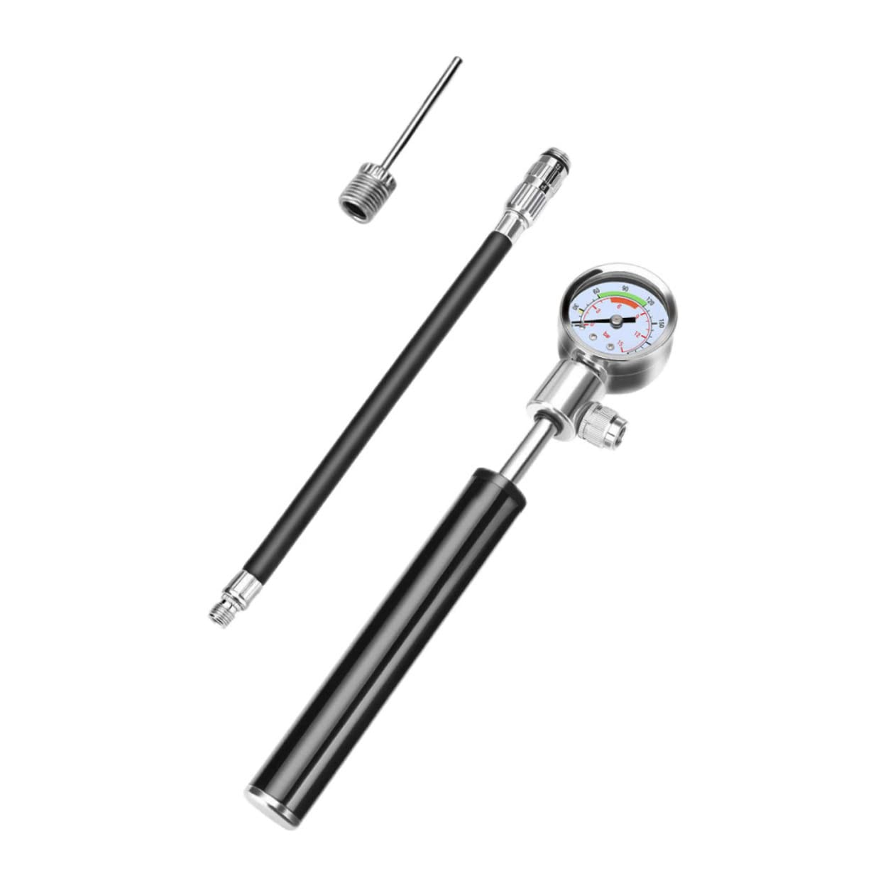 Tragbare Fahrradpumpe mit Manometer für Fahrradreifen, Schwarz