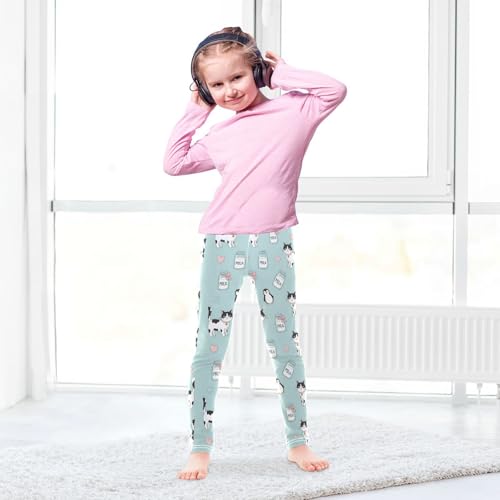 J JOYSAY Cartoon Cat Heart Blue Girls Leggings Soft Comfortable Stretchy Kids Toddler Leggings Size 4-10T4