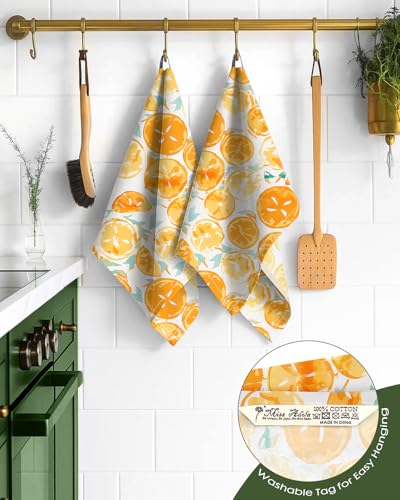 Image of Miss Adola 150GSM Flour Sack Kitchen Towels Set of 2, Lemon | 18 inchx26 inch, Lightweight, Lint-Free, Pure Cotton, Decorative, with Hanging Loop, Absorbent, Softer after Wash, Giftable Package
