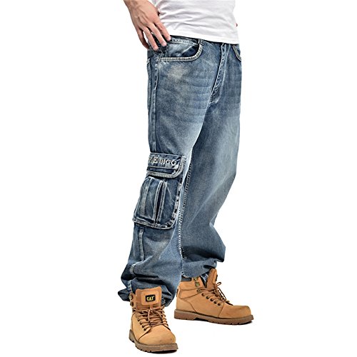 Men's Hip Hop Light Denim Cargo Long Vintage Jeans4