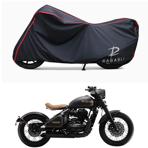 Image of Waterproof Bike Body Cover Compatible for | Jawa Perak STD | Taffeta Fabric, Red Piping Design, Bottom Elastic Fit | Dustproof, Sun UV & Rain Protection for All Bikes