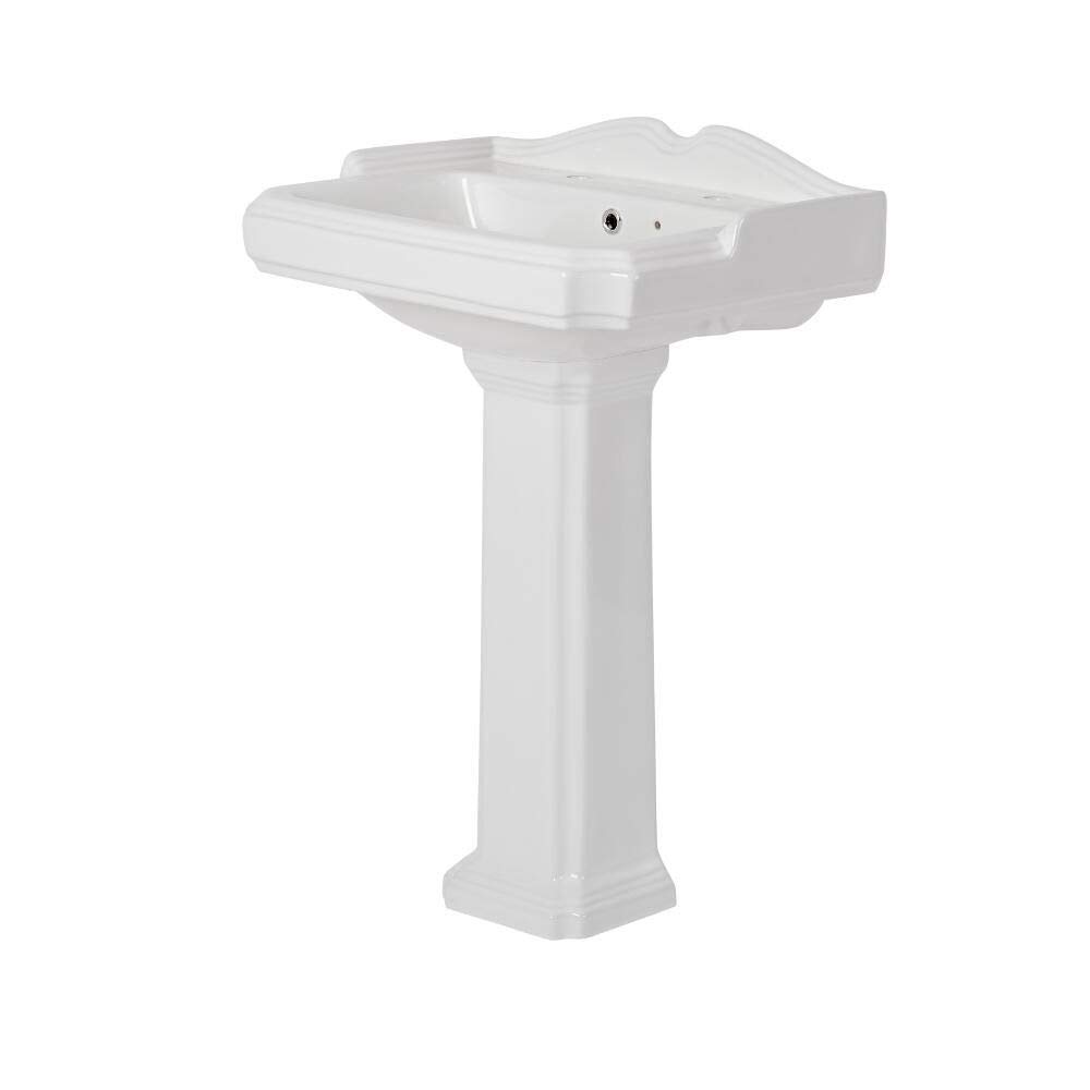 Milano White Windsor 590Mm X 495Mm Full Pedestal Bathroom Basin Sink - 2 Tap Hole