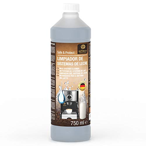 Limpiador de sistemas de leche Coffeeano 750ml botella dosificadora para cafeteras automáticas y cafeteras, incluye un libro electrónico