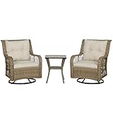Outsunny PE Wicker Outdoor Bistro Set, Swivel Glider Patio Chairs and 2-Tier...