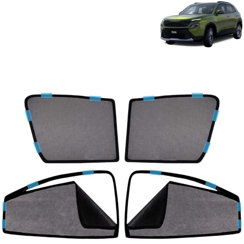 Image of KINGSWAY Car Sun Shade Curtains Only Compatible with Skoda Kylaq (2024 Onwards) | Front Window in Half Cut and Rear in Zipper (Magnetic) | UV & Heat Protection | Pack of 4 Pcs