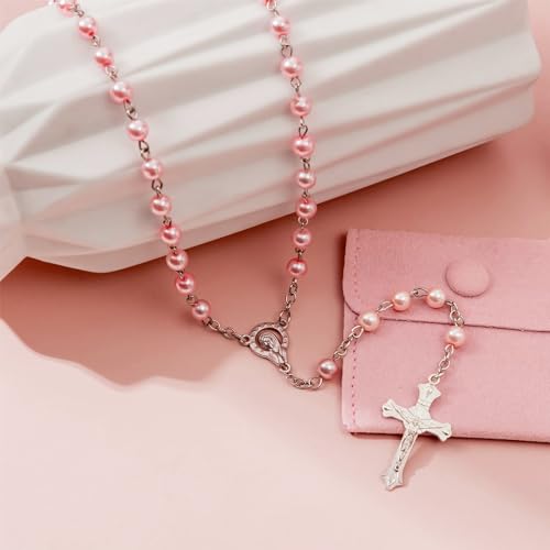 Calkkrer Katholischer Rosenkranz zur Kommunion Mit Retro-Kreuz, Samt Geschenkbeutel, Elegante Kreuz für Taufe, Hochzeit und Party