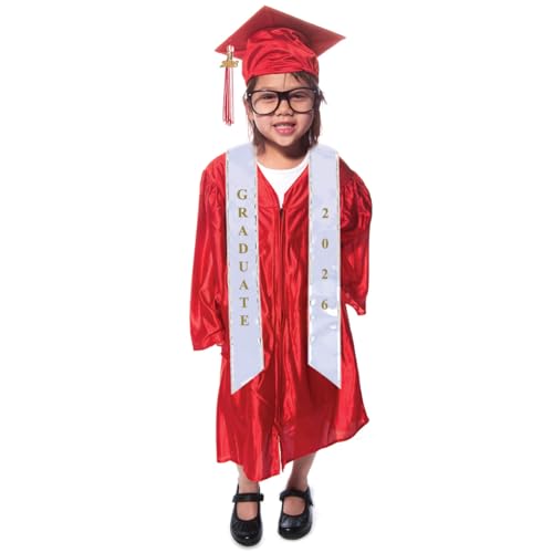 Happy Graduates 2026 Shiny Red Deluxe Child Graduation Set Small Kindergarten Cap And Gown Set For Preschool Graduation Includes Grad Cap Gown Tassel Sash Ring Diploma