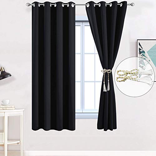 Yakamok Blackout Curtains for Living Room-Thermal Insulated with 8 Grommet,52 x 63 inch, Black, 2 Panels,2 Tie Backs Included