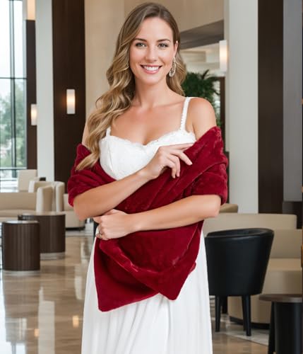 Faux Fur Shawl Wraps for Wedding Womens Soft Winter Scarf Shrug Formal Party2