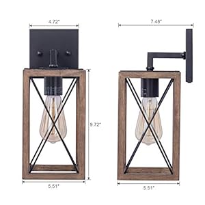 Viluxy wood wall sconces retro industrial rectangle bedside wall sconce plug in cord with switch lighting fixture black wall lamp for bedroom hallway entryway passway dining room 2 pack  urban country home decor
