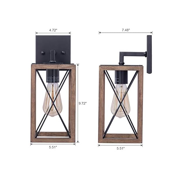 Viluxy wood wall sconces retro industrial rectangle bedside wall sconce plug in cord with switch lighting fixture black wall lamp for bedroom hallway entryway passway dining room 2 pack  urban country home decor