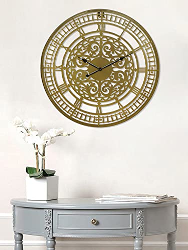 Image of CHRONIKLE Unique Round Analog Metal Case Black Needle Roman Numbers Wall Clock for Living Room Home Decor Office Gifts (Size: 54 x 1 x 54 CM | Weight: 1380 Gram | Color: Copper)