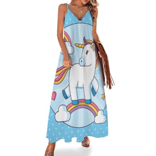 Robe longue femme ete pour vos vacances a la plage style licorne bleue sans manches