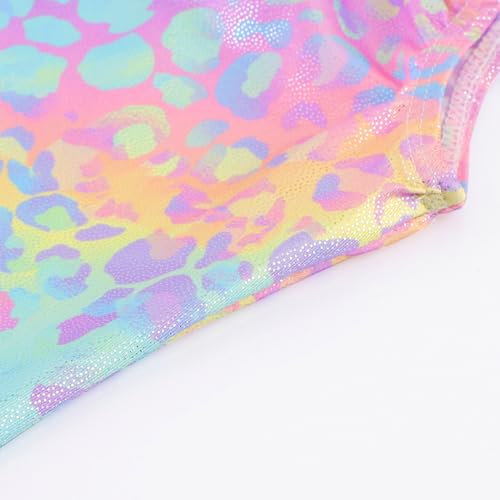 Image of EQSJIU Gymnastics Leotards for Girls Kids Rainbow Mosaic Mermaid Butterfly Stars Leopard Galaxy Tie Dye Cosmos Leopard