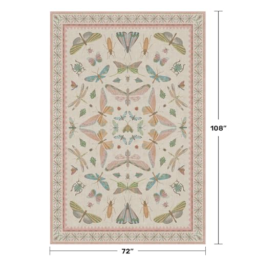 Image of Hazo Haus Floral Pink Rugs for Bedroom Girls 6x9 - Insect Print Cute Girly Rug for Living Room, Dining Room Under Kitchen Table, Washable Low Pile Vintage Bug Art Nouveau Home Decor