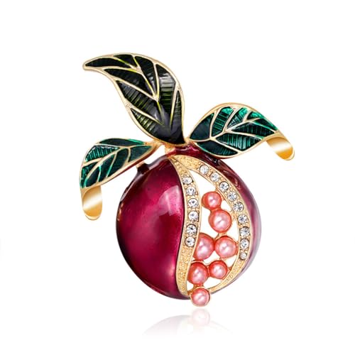 Image of Pearl Pomegranate Brooch - Colorful Oil Drop Rhinestone Pearl Pomegranate Pin, Stylish and Cute Red Fruit Enamel Lapel Pin, Women's Fashion Accessory