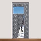 Sekey Magnet Thermo Türvorhang 90x200cm Kälteschutz Wärmeschutzvorhang für Türen Seitliche Öffnung Thermvorhang Ohne Bohren Balkontür Fliegenvorhang (mit Fenster)
