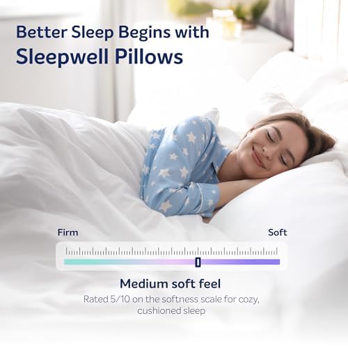 Image of Sleepwell Umang Pillow | Medium Soft & Odour-Free | Recycled Conjugate Fiber Fill | Breathable Polyester Cover | 27 x 17 Inches | Pack of 2