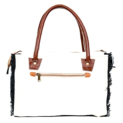 Image of CLA Bags Sel De Mer Upcycled Canvas Hand Bag Upcycled Canvas & Cowhide Tote Bag Radiant Upcycled Canvas & Cowhide Leather Bag
