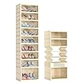 GCCSJ 9-Tier 18 Pairs Foldable Shoe Rack Organizer,Plastic Collapsible Shoe Shelf,Folding Shoe Box Storage Cabinet with Clear Door Easy Assembly for Entryway, Bedroom, Living Room