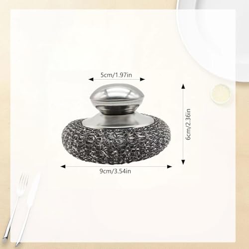 Image of Stainless Steel Wool Scrubbers Metal Sponge Scrubber for Cleaning Dishes, Pans, Pots, Ovens, Grills, Sinks Steel Wool Brush with Handle for Kitchen 2Pcs