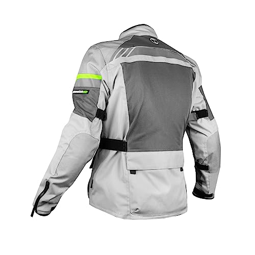 Image of Rynox Stealth Air Pro Jacket - Mesh Motorcycle Touring Jacket with Impact Protection and Abrasion Resistance - Grey Hi-Viz Green, 5XL