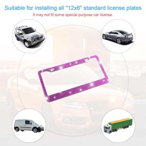 Bling 2PCS Car License Plate Frame, Handcrafted Crystal Stainless Steel License Plate Frame, Sparkly, Durable, Universal Fit, Car Accessories for Girls, Women (Dark Purple)