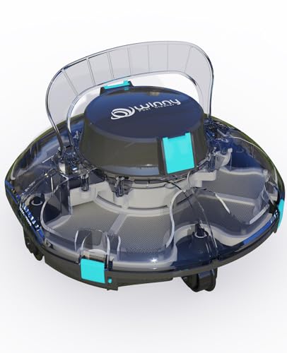 WINNY POOL CLEANER Winny 200 Robot Piscina, Piscina Senza Fili con Batteria, Autonomia 75 Min per Piscine Fuori Terra 60 m², Doppia Filtrazione, Parcheggio Automatico(Nero-Blu Marino)