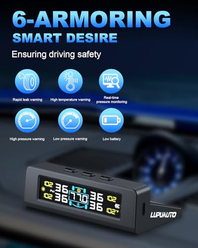 RV Tire Pressure Monitoring System, Wireless TPMS with 4 Sensors & 6 Alarm Modes, Real-time Tire Pressure Monitor, Color LCD Display, 0-99PSI for RV, Trailer, Truck, SUV - Image 3