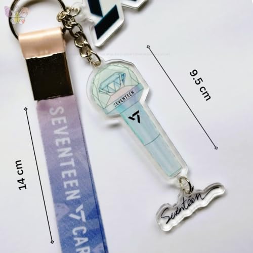 Image of SEVENTEEN Caratbong Lightstick Inspired Acrylic Keychain With Lanyard | SVT & Carat Logo Landyard |Kpop BoyBand | Caratbong Keyring | Seventeen Keychain| Kpop Lightstick
