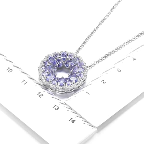 Pendant Necklace for Women S925 Sterling Silver Real Genuine Natural Gemstone Aquamarine Tanzanite Elegant Flower Style Birthstone Charm Women's Fine Jewelry for Her4