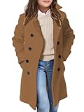 Girls Coat Double Breasted Notched Collar Wool Blend Long Trench Coat Winter Warm Peacoat Dress Coat with Pockets