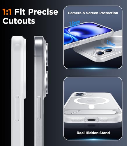 Image of Magnetic Compatible with iPhone 16 Case, [Built-in Invisible Kickstand][Compatible with MagSafe][Military Grade Shockproof] Slim Translucent Matte Phone Case for iPhone 16 6.1 inch